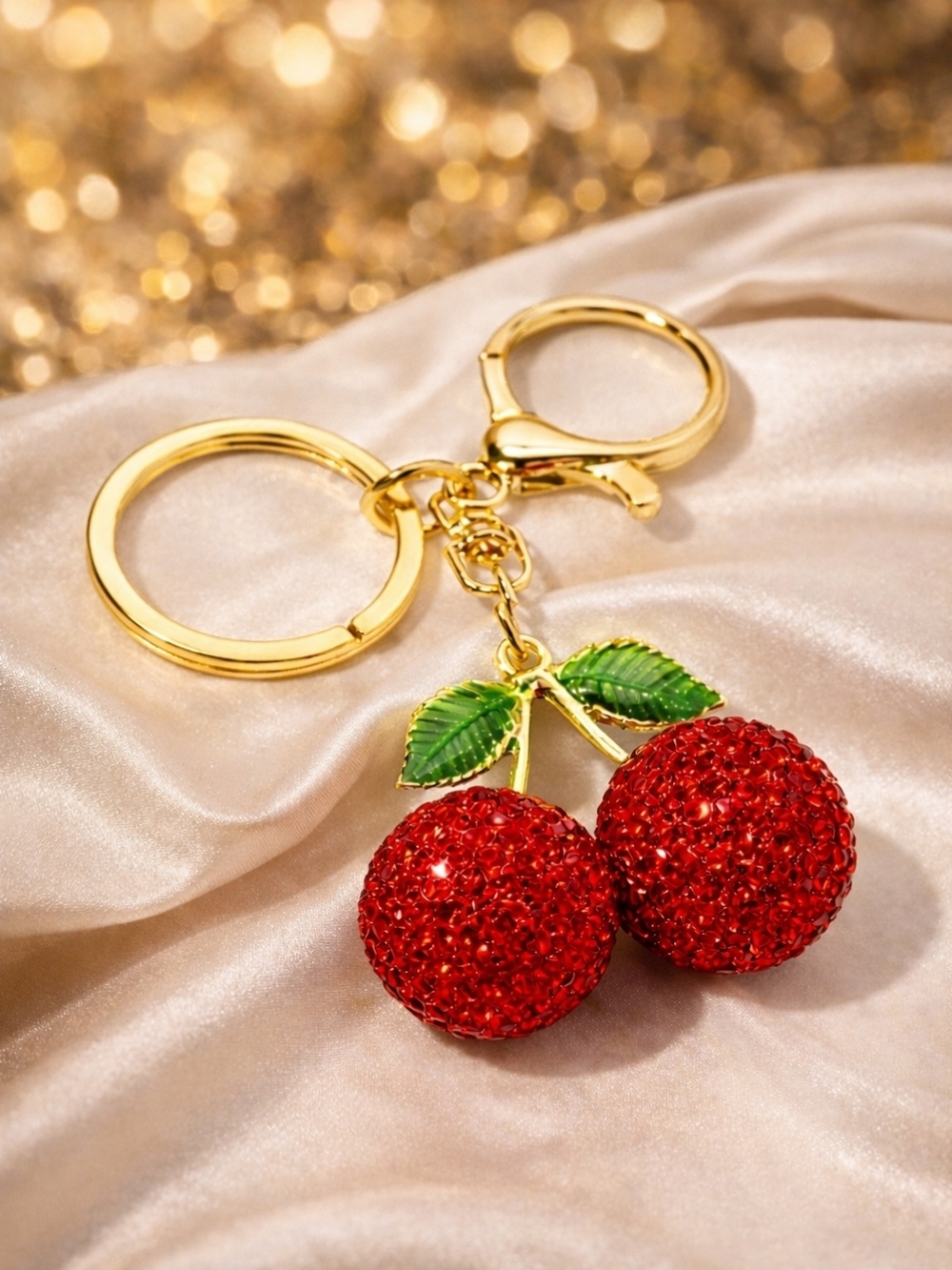 Cherry Keychain/Bag Charm with Crystal Rhinestones